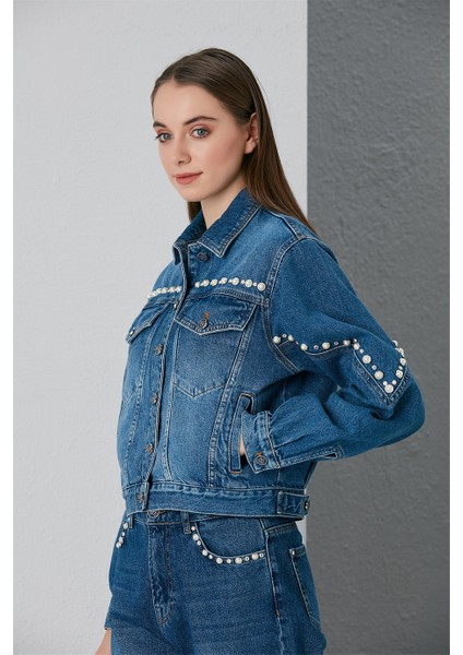 Yıkama ve Incili Taş Detaylı Lacivert Mont modelleri