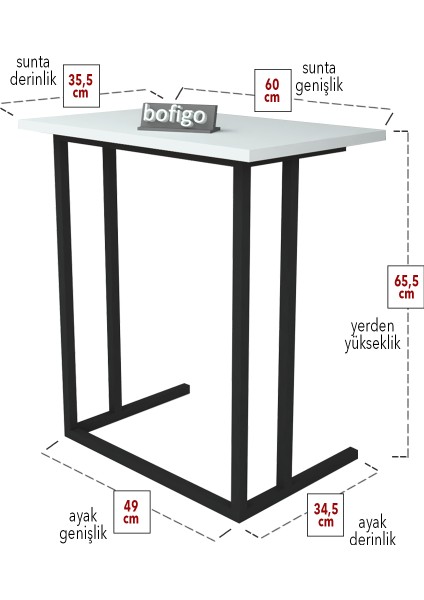 Metal Ayaklı Laptop Sehpası Kahvaltı Masası Çalışma Sehpası Beyaz