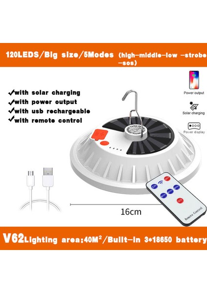 Sokak Dış Mekan Kampı Için 120 LED Ufo Şekilli Solar Şarjlı Işıklar-Uzaktan Kumandalı (Yurt Dışından)