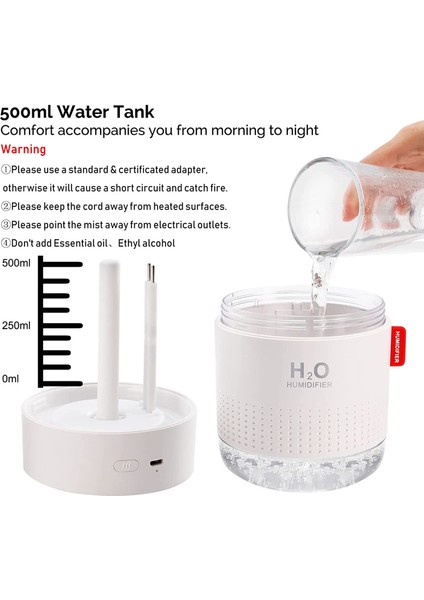 500ML USB Cool Mist Nemlendirici-Beyaz (Yurt Dışından)