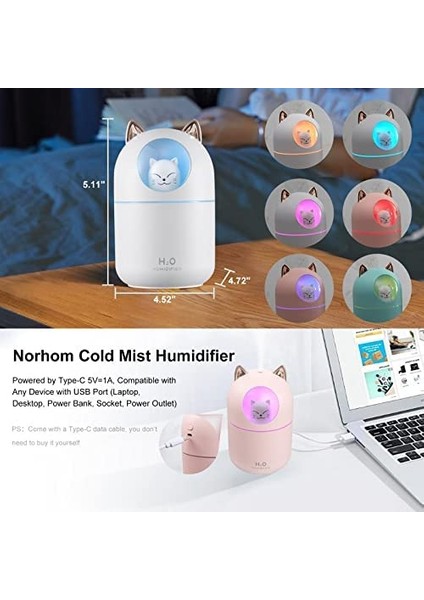 Gece Lambalı 300ML USB Nemlendiriciler -Beyaz (Yurt Dışından)
