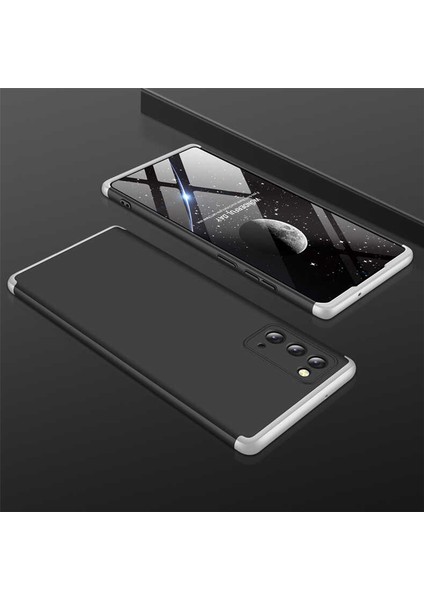 Samsung Galaxy Note 20 Kılıf Kamera Korumalı 3 Parça Ays Sert Plastik Siyah-Gri