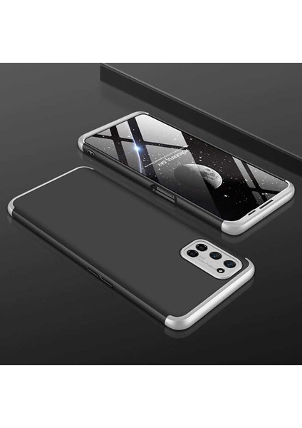 Oppo A92 Kılıf Kamera Korumalı 3 Parça Ays Sert Plastik Siyah-Gri