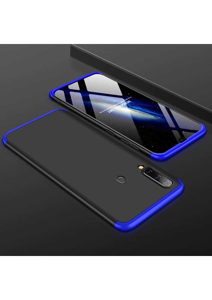 Samsung Galaxy A30 Kılıf Kamera Korumalı 3 Parça Ays Sert Plastik Siyah-Mavi