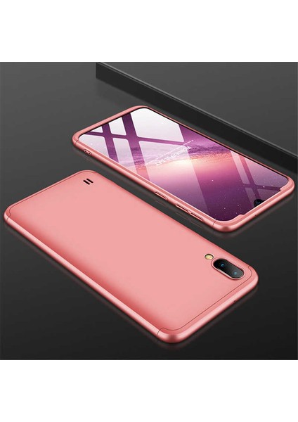 Samsung Galaxy M10 Kılıf Kamera Korumalı 3 Parça Ays Sert Plastik Rose Gold