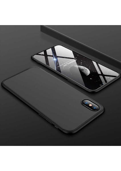 iPhone Xs Max Kılıf Kamera Korumalı 3 Parça Ays Sert Plastik Siyah