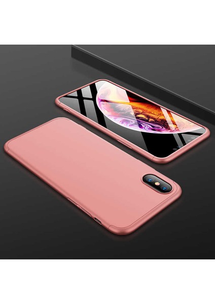 iPhone Xs Max Kılıf Kamera Korumalı 3 Parça Ays Sert Plastik Rose Gold