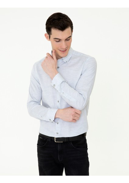 Pierre Cardin Erkek Açık Gri Slim Fit Uzun Kollu Gömlek 50255972-VR001