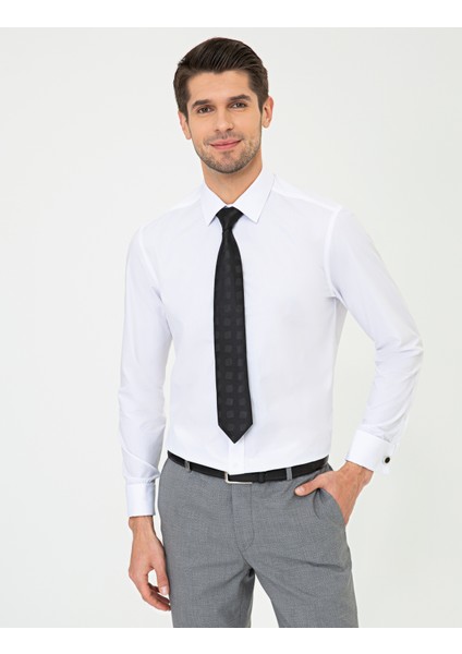 Erkek Beyaz Slim Fit Klasik Gömlek 50251691-VR013
