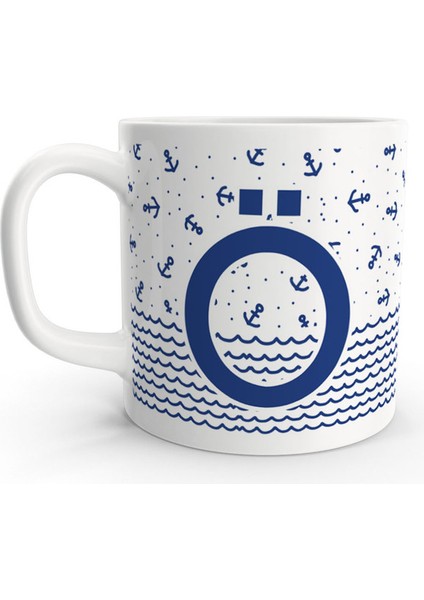 Ö Harfi Denizci Mavi Çapa Sailor Tasarım Renkli Harfli Kupa Bardak
