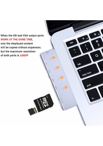 Macbook Pro Air Uyumlu 7 in 1 Hub Çift Type-C USB 3.0 HDMI Kart Okuyucu Çevirici Çoklayıcı