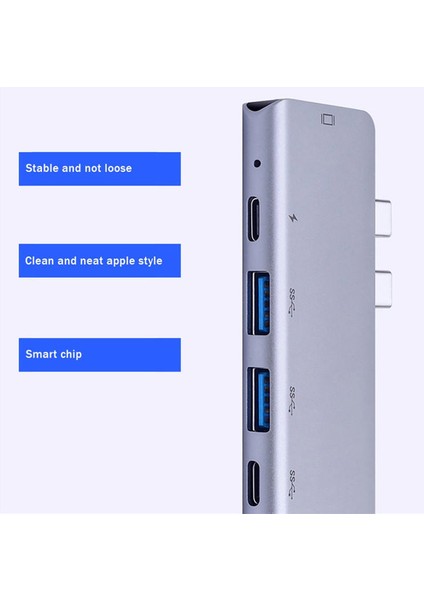 Macbook Pro Air Uyumlu 7 in 1 Hub Çift Type-C USB 3.0 HDMI Kart Okuyucu Çevirici Çoklayıcı