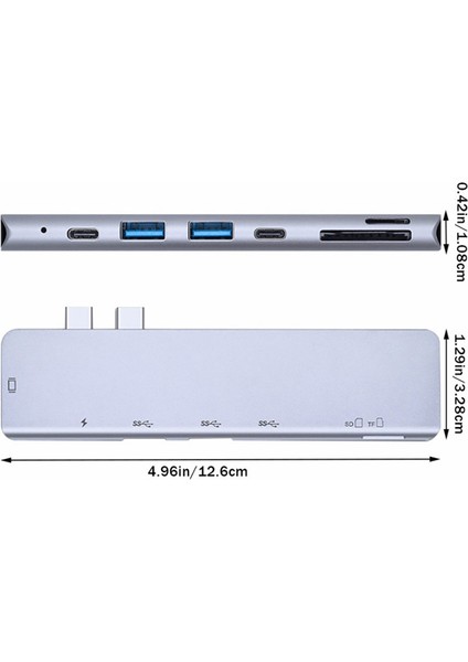 Macbook Pro Air Uyumlu 7 in 1 Hub Çift Type-C USB 3.0 HDMI Kart Okuyucu Çevirici Çoklayıcı