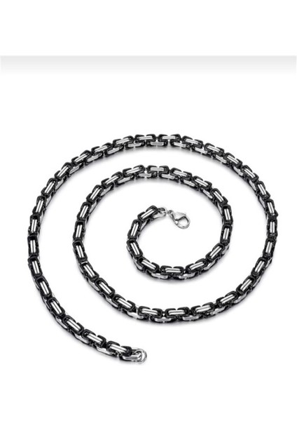 Çelik Kral Kolye ve Bileklik Set Iki Renk Siyah Livs ÇK-29-0010