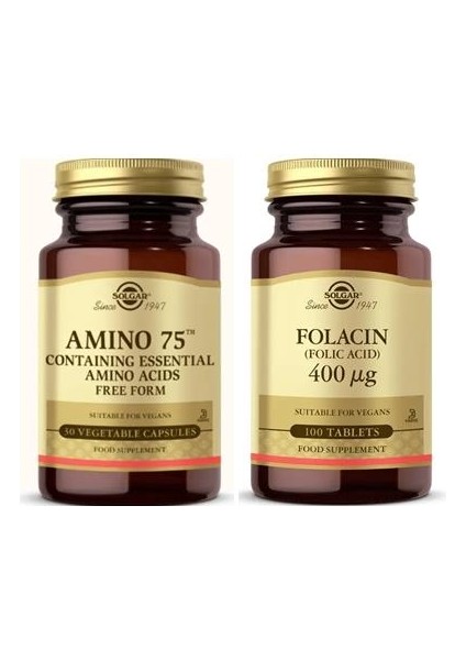 Amino 75 (Essential Amino) 30 Kapsül+Solgar Folic Acid 400 Mcg 100 Tablet