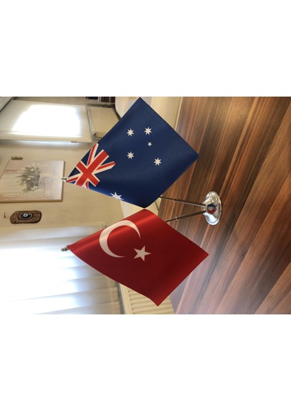 Avustralya Masa Bayrağı Krom Direkli Ikili Bayrak