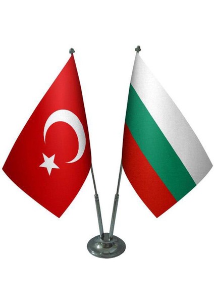 Bulgaristan Masa Bayrağı Krom Direkli Ikili Bayrak