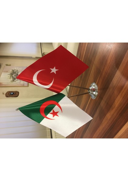 Cezayir Masa Bayrağı Krom Direkli Ikili Bayrak