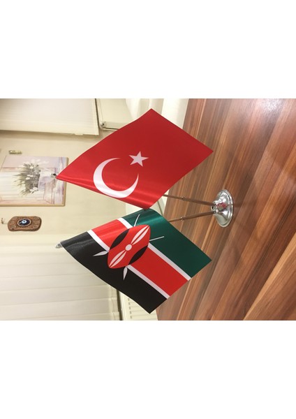 Kenya Masa Bayrağı Krom Direkli Ikili Bayrak