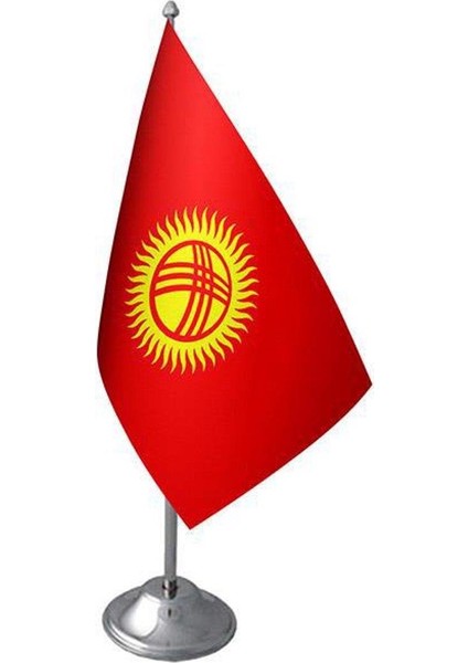 Kırgızistan Masa Bayrağı Krom Direkli Tekli Bayrak