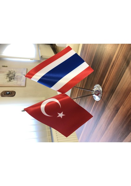 Tayvan Masa Bayrağı Krom Direkli Ikili Bayrak