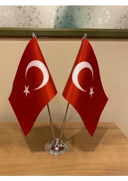 Türkiye Masa Bayrağı Krom Direkli Ikili Bayrak