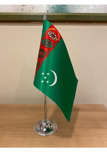 Türkmenistan Masa Bayrağı Krom Direkli Tekli Bayrak