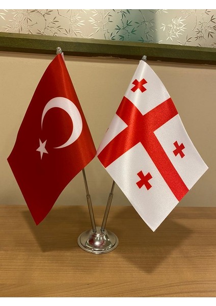 Gürcistan Masa Bayrağı Krom Direkli Ikili Bayrak