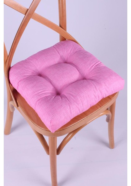 Lina Pembe Pofidik Sandalye Minderi Özel Dikişli Bağcıklı 40X40Cm