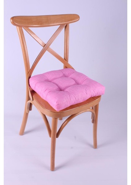 Lina Pembe Pofidik Sandalye Minderi Özel Dikişli Bağcıklı 40X40Cm