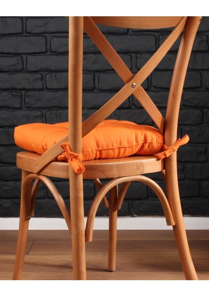 Altınpamuk Lüx Pofidik Turuncu Sandalye Minderi Özel Dikişli Bağcıklı 40X40CM modelleri