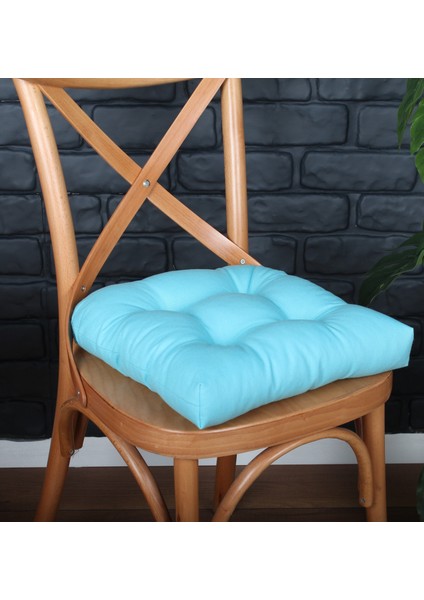 Gold Turkuaz Renk Sandalye Minderi Düğme Dikişi Detaylı 40X40Cm Bağcıklı fiyatları