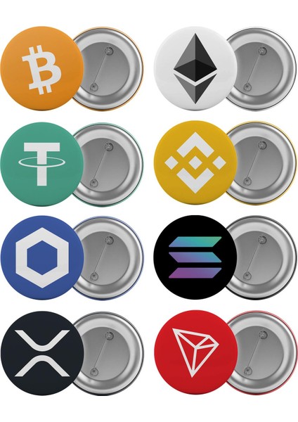 Bitcoin Kripto Paralar Çanta Rozeti Seti 8 Adet En Büyük Boy 5.8cm Iğneli Broş