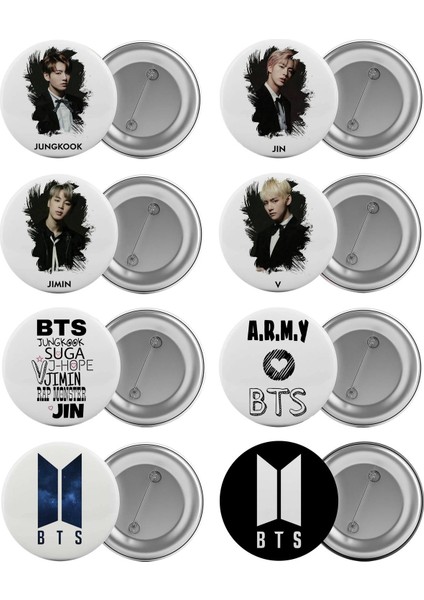 Bts Çanta Rozeti Seti 8 Adet En Büyük Boy 5.8cm Iğneli Broş