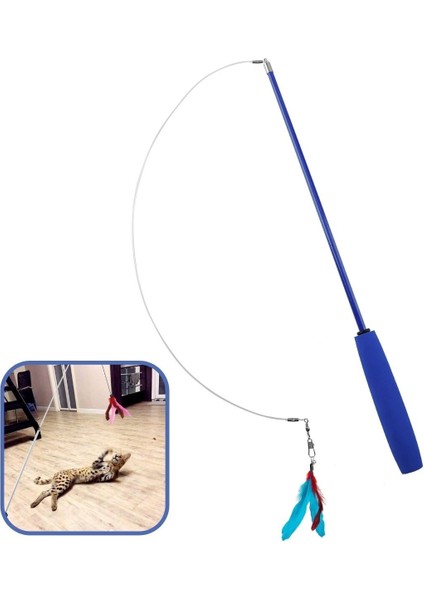 Tüylü ve Çanlı Boyu Ayarlanabilir Elastik Eğlenceli Peluş Kedi Oyun Oltası