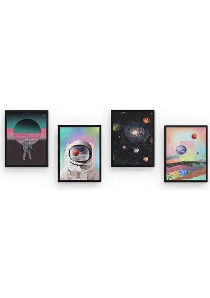 Astronot 4 Parça Mdf Tablo