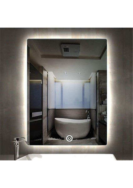50X65 cm Dokunmatik Tuşlu Ledli Ayna Banyo Aynası Dekoratif Ayna Boy Ayna Salon Duvar Ayna