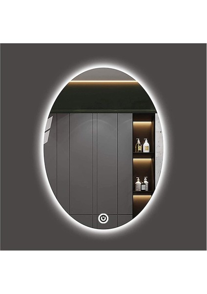 80X100 cm Dokunmatik Tuşlu Elips Ledli Ayna Banyo Aynası Dekoratif Ayna Boy Ayna Salon Duvar Ayna