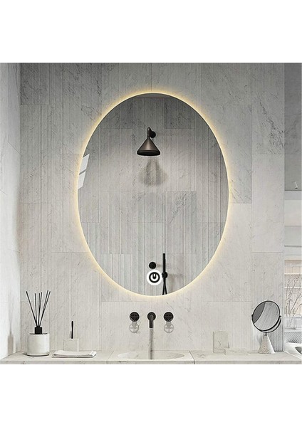 Global Led Mirror 80X100 cm Dokunmatik Tuşlu Elips Ledli Ayna Banyo Aynası Dekoratif Ayna Boy Ayna Salon Duvar Ayna