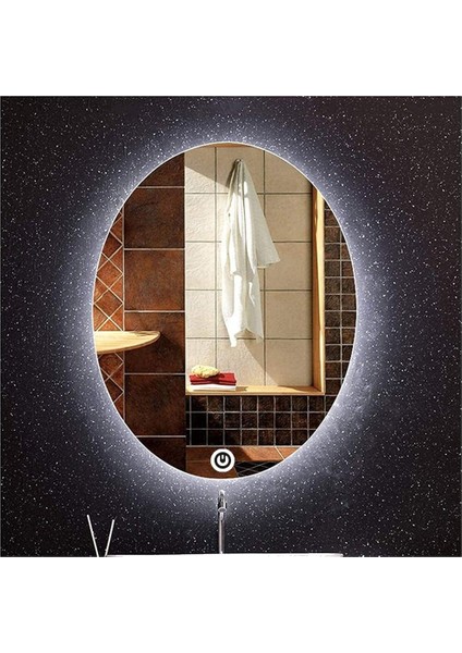 Global Led Mirror 80X100 cm Dokunmatik Tuşlu Elips Ledli Ayna Banyo Aynası Dekoratif Ayna Boy Ayna Salon Duvar Ayna