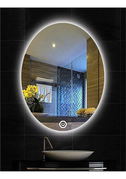 Global Led Mirror 73X93 cm Dokunmatik Tuşlu Elips Ledli Ayna Banyo Aynası Dekoratif Ayna Boy Ayna Salon Duvar Ayna