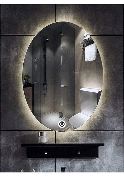 65X85 cm Dokunmatik Tuşlu Elips Ledli Ayna Banyo Aynası Dekoratif Ayna Boy Ayna Salon Duvar Ayna