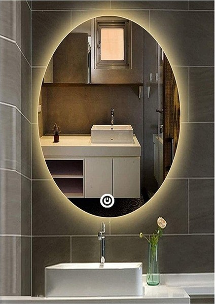65X85 cm Dokunmatik Tuşlu Elips Ledli Ayna Banyo Aynası Dekoratif Ayna Boy Ayna Salon Duvar Ayna