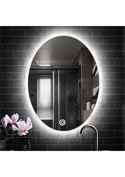 65X85 cm Dokunmatik Tuşlu Elips Ledli Ayna Banyo Aynası Dekoratif Ayna Boy Ayna Salon Duvar Ayna