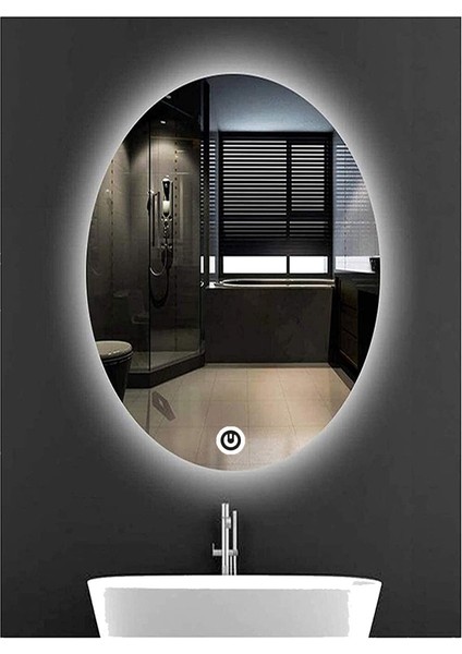 55X75 cm Dokunmatik Tuşlu Elips Ledli Ayna Banyo Aynası Dekoratif Ayna Boy Ayna Salon Duvar Ayna