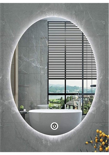 55X75 cm Dokunmatik Tuşlu Elips Ledli Ayna Banyo Aynası Dekoratif Ayna Boy Ayna Salon Duvar Ayna