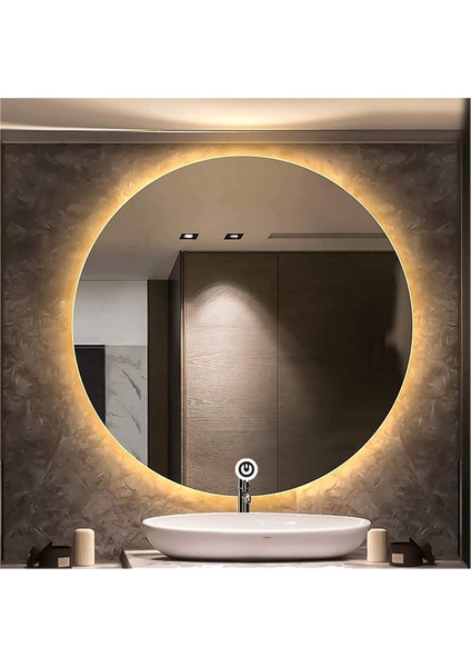 75 cm Dokunmatik Tuşlu Yuvarlak Ledli Ayna Banyo Aynası Dekoratif Ayna Boy Ayna Salon Duvar Ayna