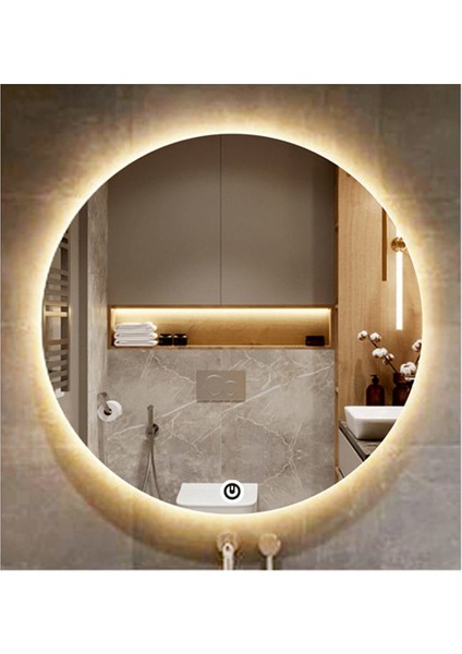 Global Led Mirror 70 cm Dokunmatik Tuşlu Yuvarlak Ledli Ayna Banyo Aynası Dekoratif Ayna Boy Ayna Salon Duvar Ayna