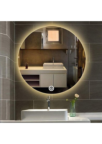 50 cm Dokunmatik Tuşlu Yuvarlak Ledli Ayna Banyo Aynası Dekoratif Ayna Boy Ayna Salon Duvar Ayna