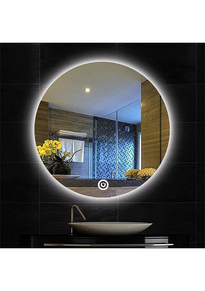 50 cm Dokunmatik Tuşlu Yuvarlak Ledli Ayna Banyo Aynası Dekoratif Ayna Boy Ayna Salon Duvar Ayna